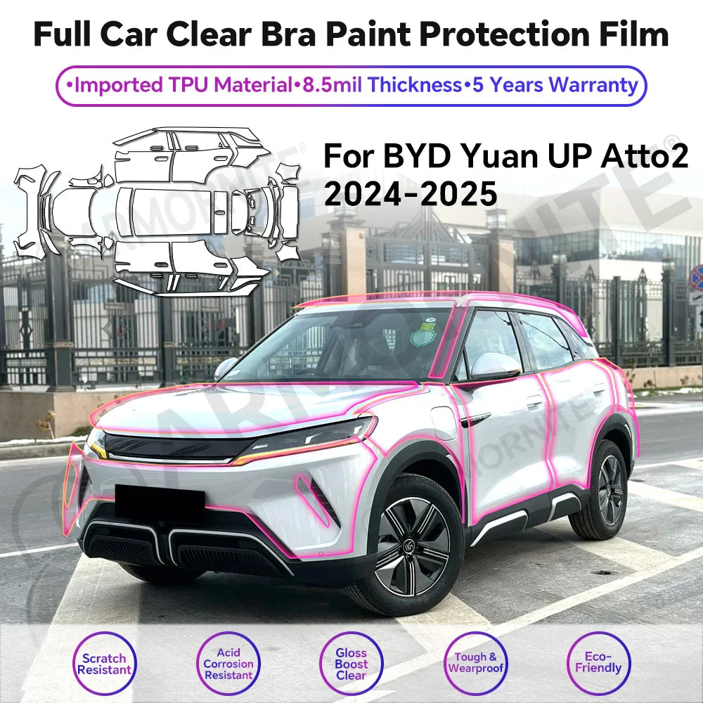 For BYD Yuan UP ATTO 2 2024-2025 Car Paint Protection Film Transparent Self Healing PPF Wrap 8.5mil Clear Bra Anti Yellowing