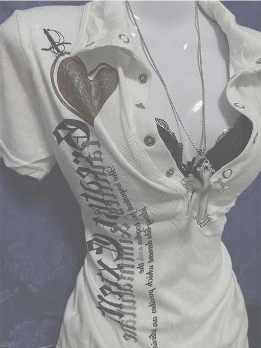 Retro American Hot Girl Print Short Sleeve Slim Fit T-Shirt Women's Summer New Style Versatile Slimming Top Cotton Polyester