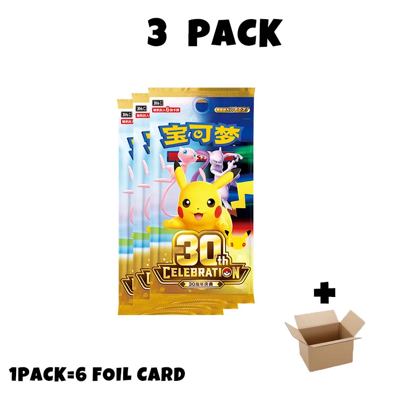 New Pokemon 30th Anniversary All Foil Cards Chinese Ver Booster Pack Special New PTCG Sealed FUR Pikachu Cards For Collection
