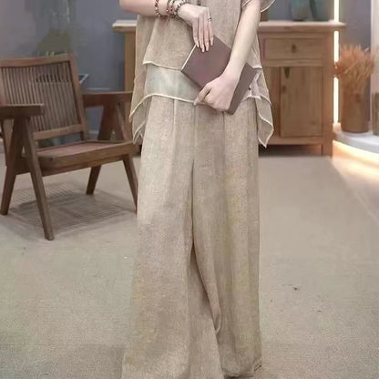Retro Cotton Linen Set Women's Summer 2026 New Ethnic Style Loose Slimming Belly Covering Two-Piece Set Fashionable Casual Wear