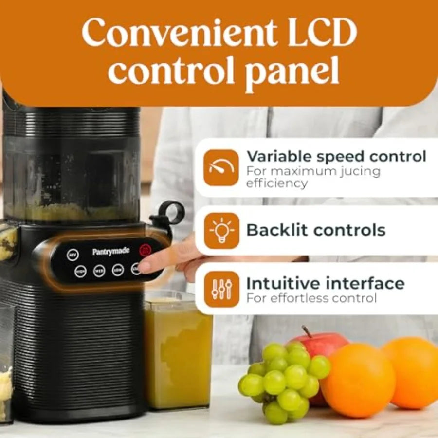 Cold Press Juicer for whole fruits/vegetables: slow masticating, high juice yield, 5.5 feed chute, easy clean, BPA-free, brushl