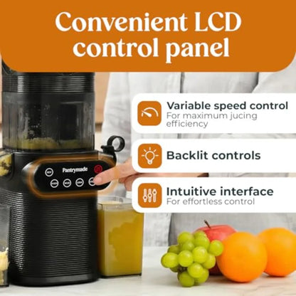 Cold Press Juicer for whole fruits/vegetables: slow masticating, high juice yield, 5.5 feed chute, easy clean, BPA-free, brushl