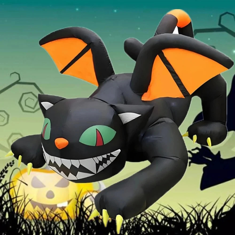 Halloween Inflatable 1.8m Black Cat Toy Shakes Head Ghost LED Lights Indoor Outdoor Yard Airblown Decoration Fun Party Display
