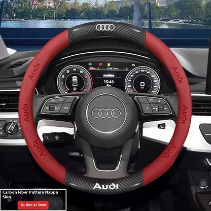 Car AntiSlip Carbon Fiber Leather Steering Wheel Cover, Audi A3 A4 A5 A6 A7 A8 Q1 Q2 Q3 Q5 Q7 Q8 S3 S4 S5 S6 RS3 RS4 RS5 TT
