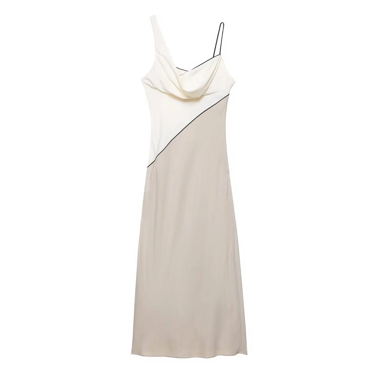 KONDALA Elegant Chic Suspender Dress Women's Contrasting Lines Slim Dress 2025 Summer Fashion Holiday Casual Dating Lady Dress