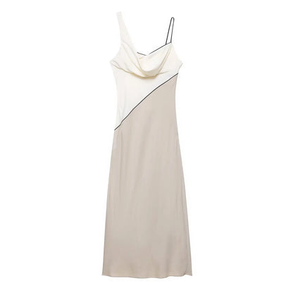 KONDALA Elegant Chic Suspender Dress Women's Contrasting Lines Slim Dress 2025 Summer Fashion Holiday Casual Dating Lady Dress