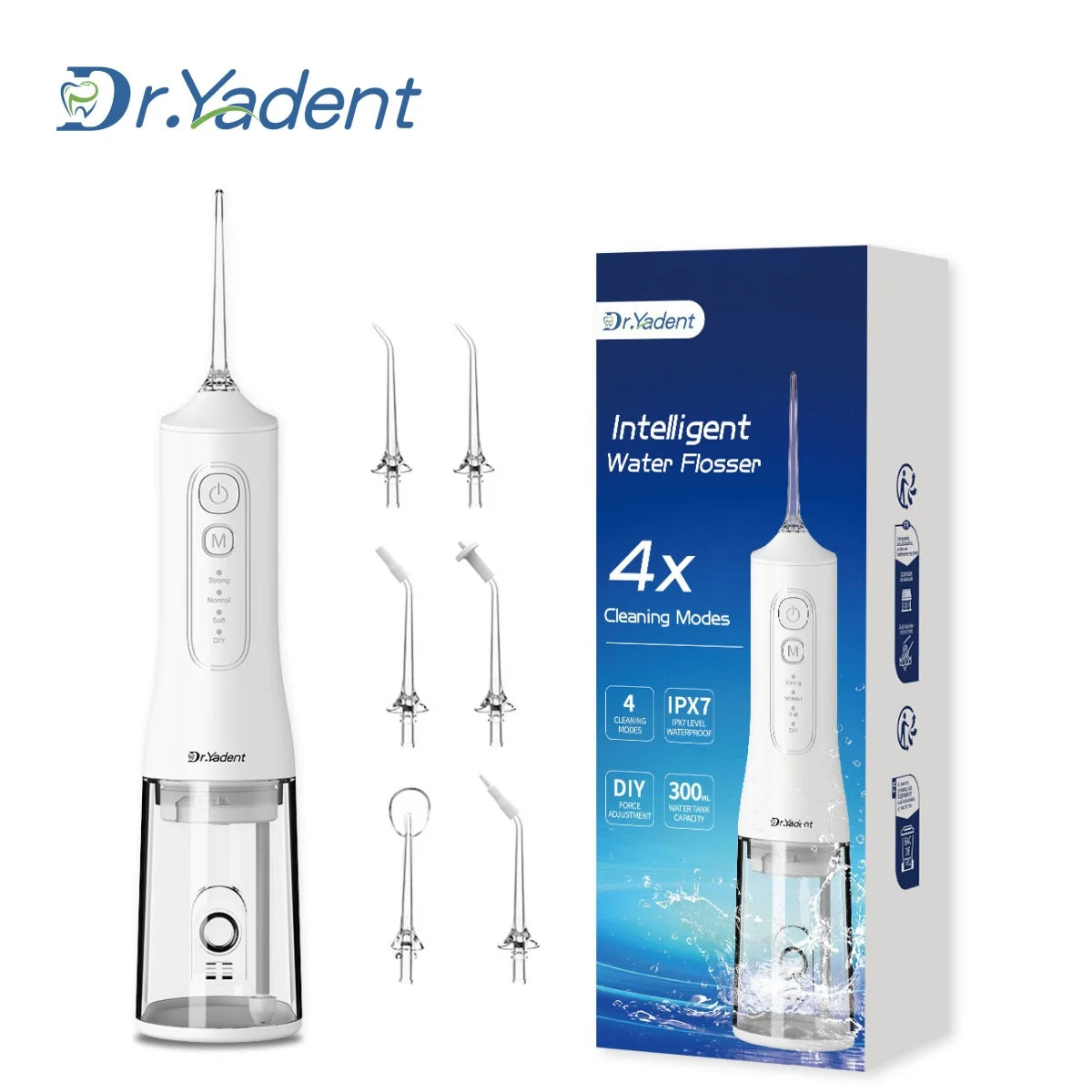 Dr.Yadent YD06 Oral Irrigator Flosser 300ML Large Capacity for Road Trips 4 Modes with DIY Pressure 7 Varies Nozzle Water Jets