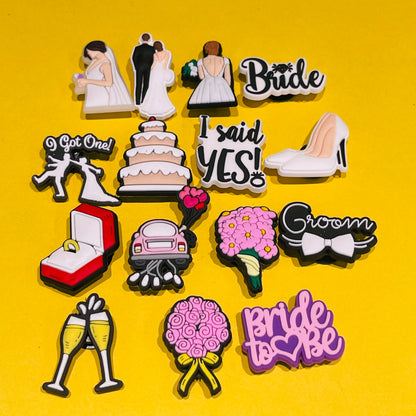 15Pcs Wedding Bride Groom Champagne Bouquet PVC Buckle Clog Garden Sandal Shoe Charms DIY Backpack Decorations Women Party Gift