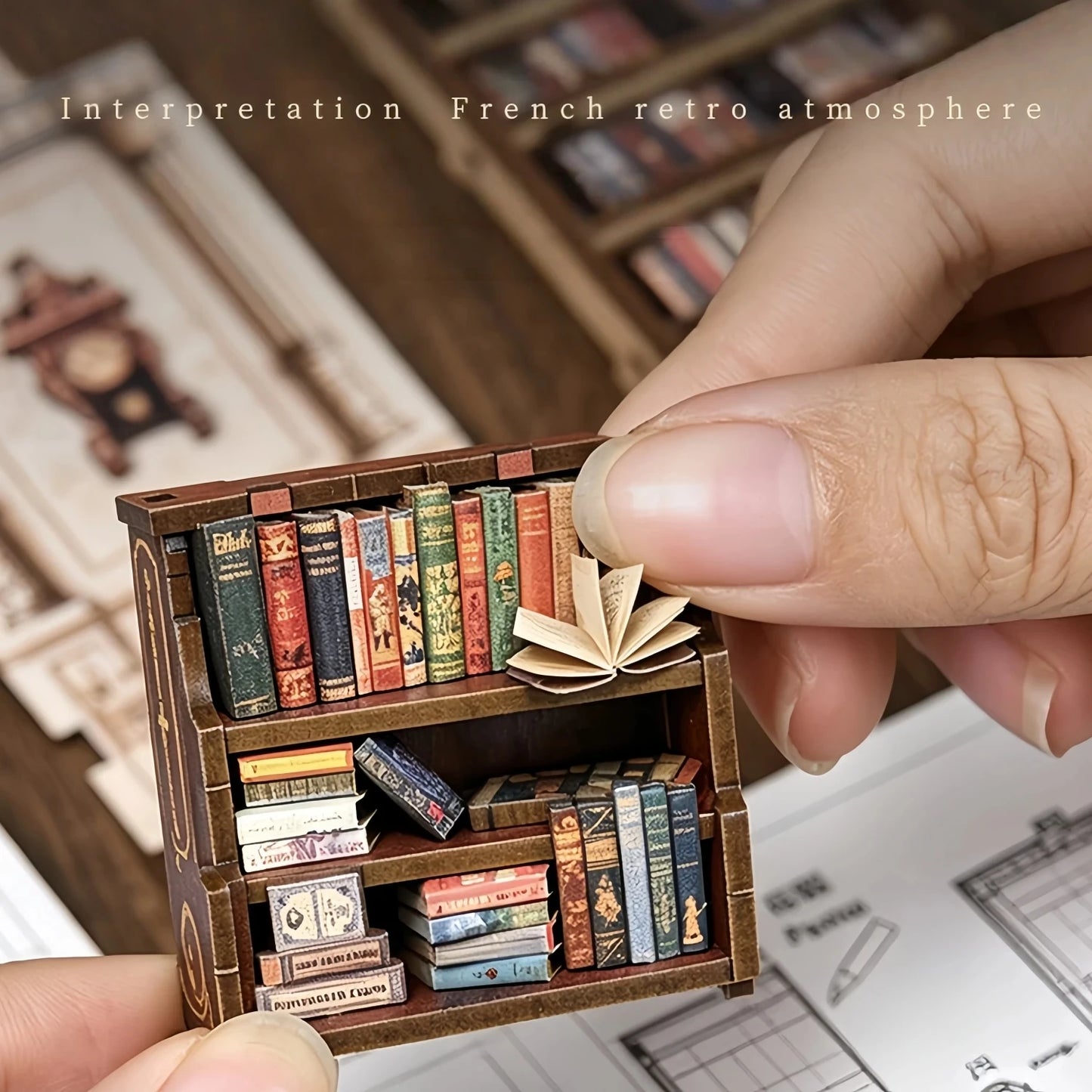Retro Bookstore Miniature Dollhouse 3D Wooden Puzzle DIY Handmade Assembly Model Kit Home Decoration Birthday Gift For Adults