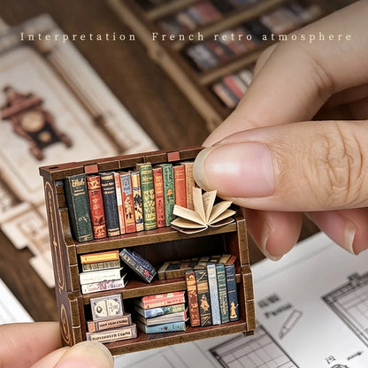 Retro Bookstore Miniature Dollhouse 3D Wooden Puzzle DIY Handmade Assembly Model Kit Home Decoration Birthday Gift For Adults