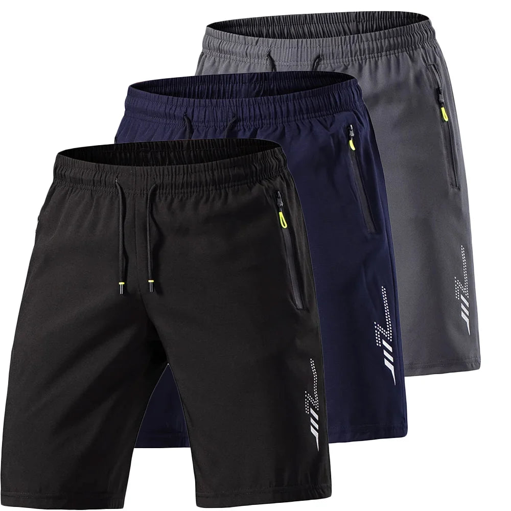Men's 3-Pcs Sports Shorts Quick Dry Summer Fitness Gym Training Short Pants Lightweight Cool Sportswear Breathable Beach Shorts
