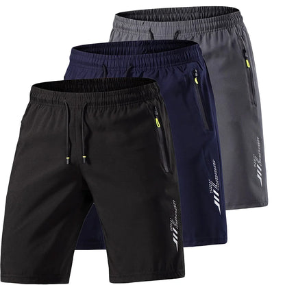 Men's 3-Pcs Sports Shorts Quick Dry Summer Fitness Gym Training Short Pants Lightweight Cool Sportswear Breathable Beach Shorts