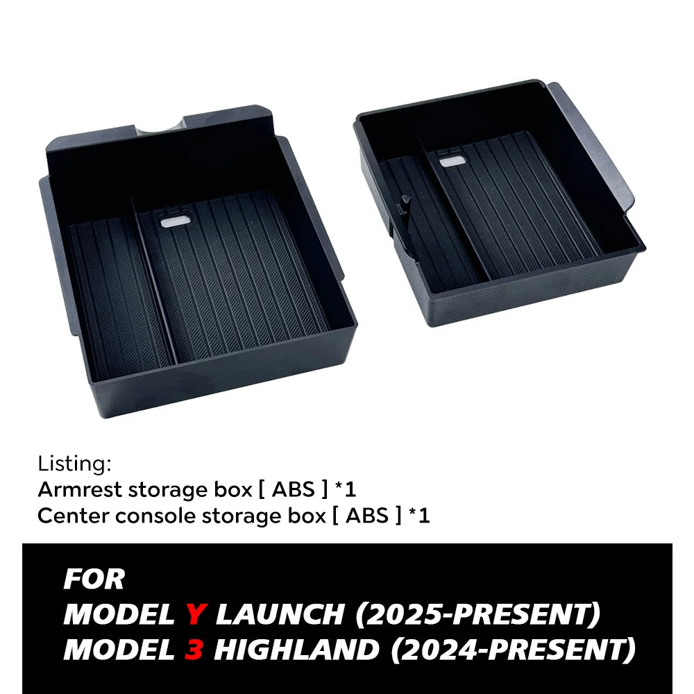 TESY Console & Armrest Storage Box For Tesla New Model YL Y Juniper Launch ABS Silicone Non-slip Mat Upper and Lower Watercup