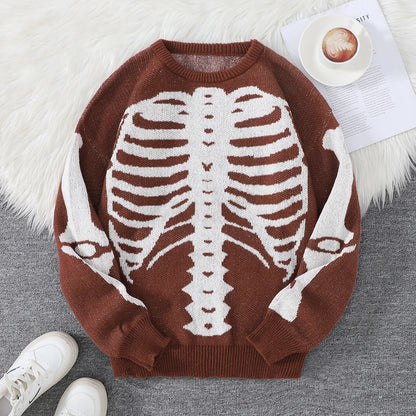 New Popular Autumn and Winter Backbone Jacquard Pattern Pullover Sweater Casual Round Neck Knitted Men's Pullover