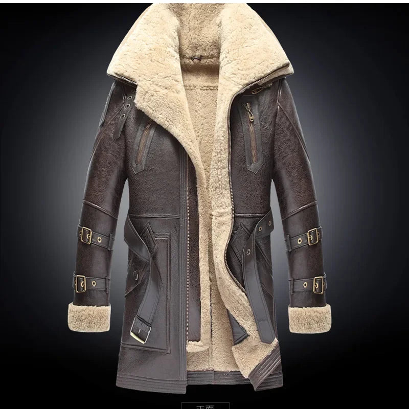 AYUNSUE Genuine Leather Jackets Men 2025 Natural Sheepskin Coat Real Fur Double Collar Thick Winter Jacket Men's Fur Jacket Long