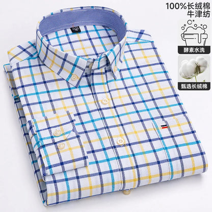 100% cotton men's long-sleeved shirt, casual plaid cotton shirt for young and middle-aged people, large size, authentic shirt