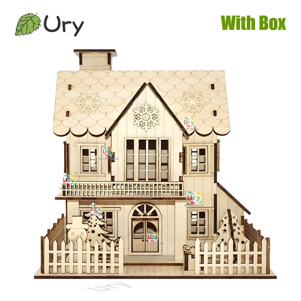 Ury 3D Wooden Puzzle Rural Cabin City Two-story Villa Handmade Assembly House Model DIY Toy Decoration Christmas Gift