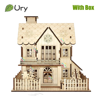 Ury 3D Wooden Puzzle Rural Cabin City Two-story Villa Handmade Assembly House Model DIY Toy Decoration Christmas Gift