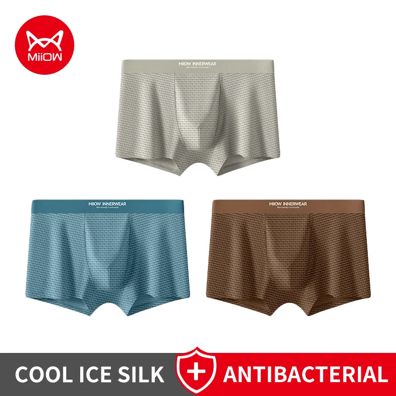 MiiOW 3Pcs Jacquard Ice Silk Men Boxer Briefs 10A Antibacterial Men's Panties Breathable Underwear Softness Man Boxer Underpants