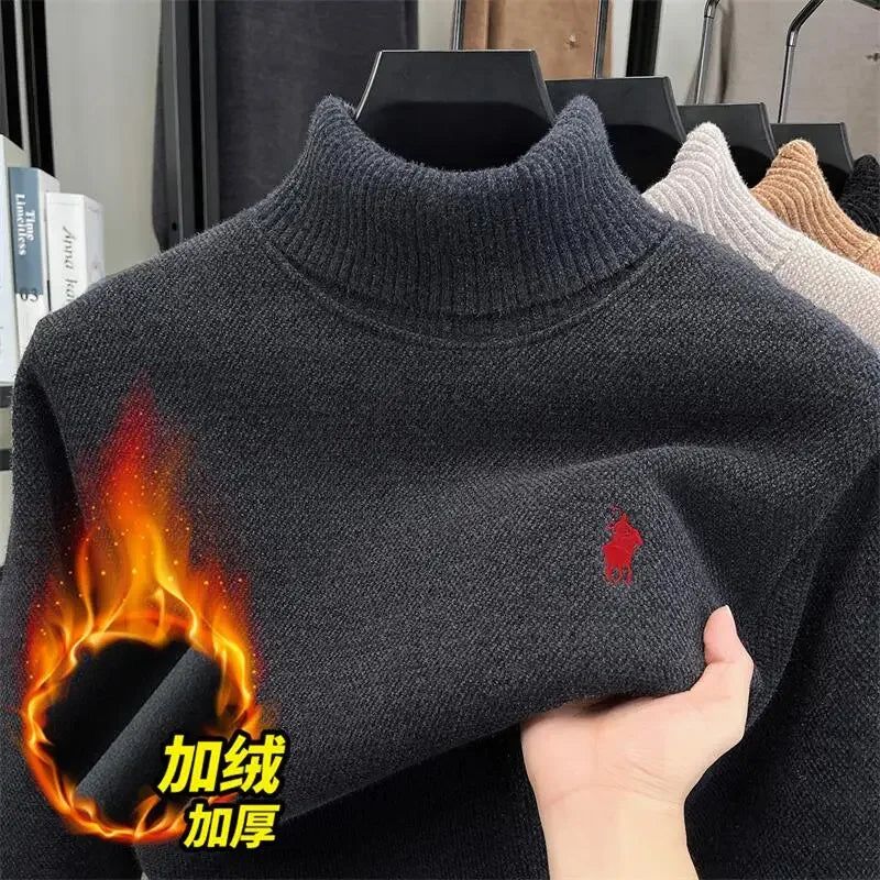 Brand Autumn/Winter New Collection: Lapel High Collar Men's Embroidered Little Horse Logo Fashion Long Sleeve Sweater
