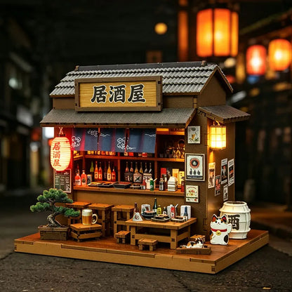 DIY Wooden Miniature Model Kits Mini Casa Japanese Restaurant 3D Puzzle Doll Houses With Furniture for Friends Birthday Gifts