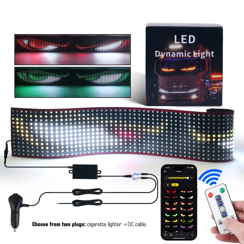 LED Truck Car Devil Eye Dynamic Pixel Panel Light Soft Foldable Lighting Scrolling 12V 24V For Board Windshield APP Remote