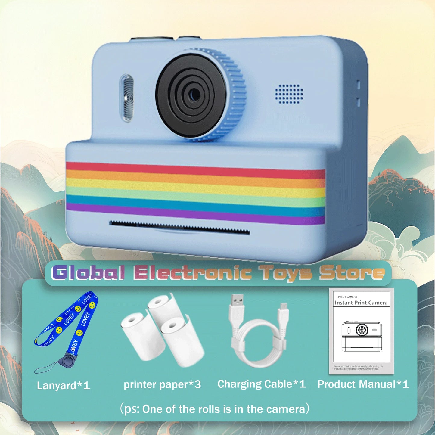 2.8 Inch Instant Print Camera, Digital Video Camera With 3 Rolls of Thermal Printing Paper, 0 Ink Printing Toy Camera for Kids