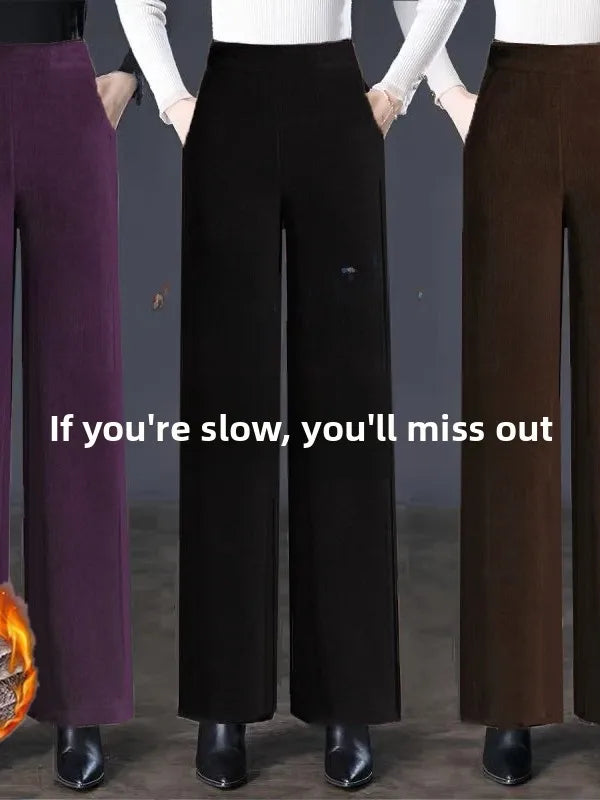 High Quality Fleece Lined Wide Leg Pants Thickened Corduroy Straight Cut Casual Trousers for Women Winter 2025 Warmth Elastic...