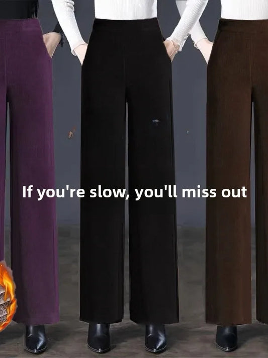 High Quality Fleece Lined Wide Leg Pants Thickened Corduroy Straight Cut Casual Trousers for Women Winter 2025 Warmth Elastic...