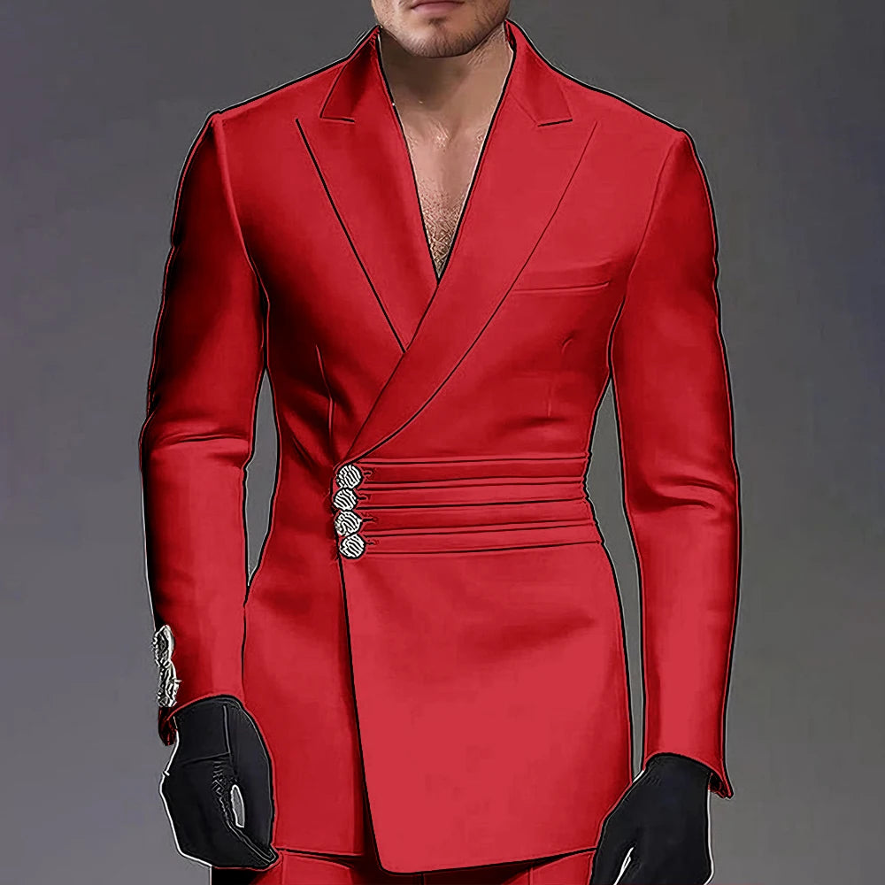 Wedding-ready Slim-fit Men Suit 2 Pieces(Jacket+Pants) Groom Suit Single-breasted Peak-lapel Formal Set for Elegance Custom
