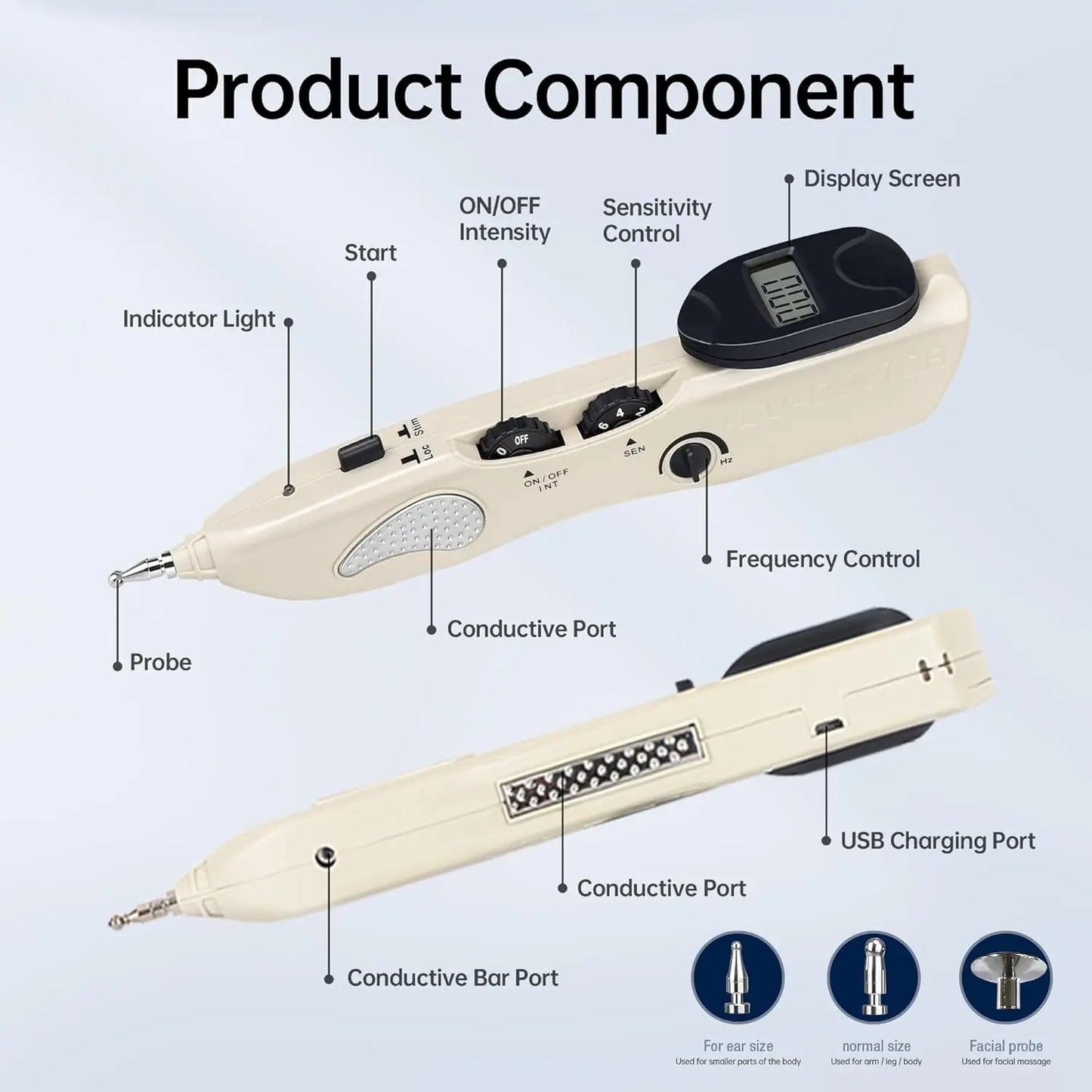 Electronic Acupuncture Pen Meridian Pen Find Acupoints Automatically with 3 Massage Heads Rechargeable