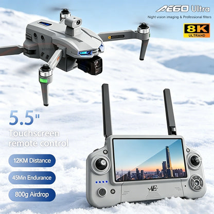 New AE60 GPS Drone 8K Professional HD Camera Brushless 3-Axis Gimbal Obstacle Avoidance Touch Screen Airdrop FPV Security Drones
