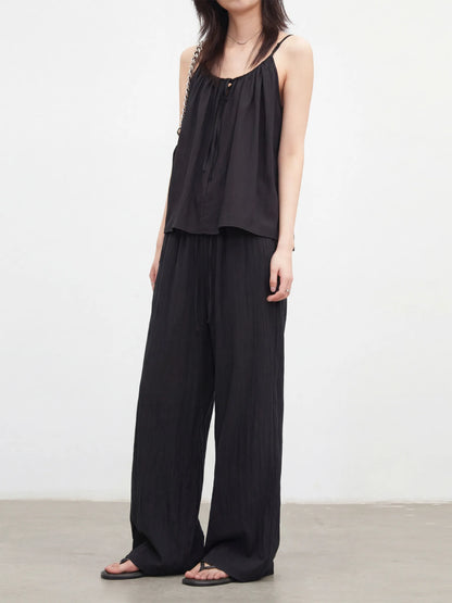 CHIC VEN New Women Pants Solid Loose Casual Wide Leg Pant  Elastic Waist Female Thin Trousers Pleated Spring Summer 2026