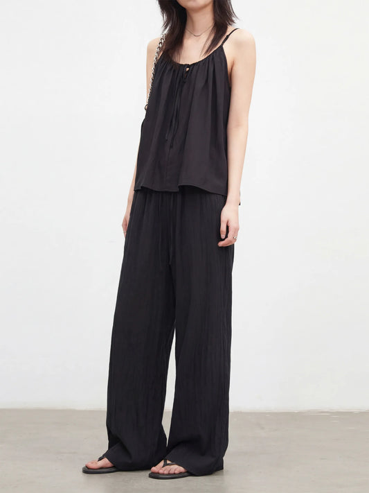CHIC VEN New Women Pants Solid Loose Casual Wide Leg Pant  Elastic Waist Female Thin Trousers Pleated Spring Summer 2026