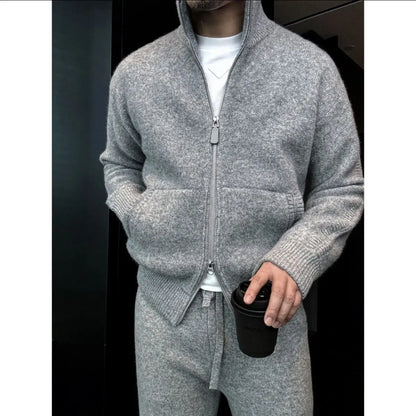 Autumn Winter New Double Zipper Stand Collar Thickened Knitted Jacket Men's High Fashion Soft Warm Sweater Casual Style Long ...