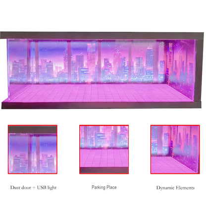 1/64 Scale Car Miniatures Garage Scene Model Car Parking Lot Display Box Led Lights Series Parking Simulation Car Models Box