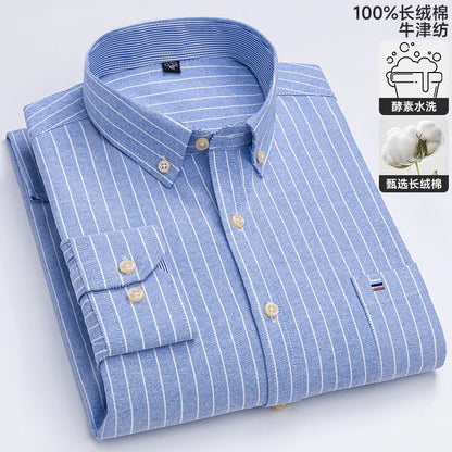100-220 catties Plus Size Men's Shirt 100% Cotton Long Sleeve Business Casual All Oxford Spinning Plus Size Plaid Shirt