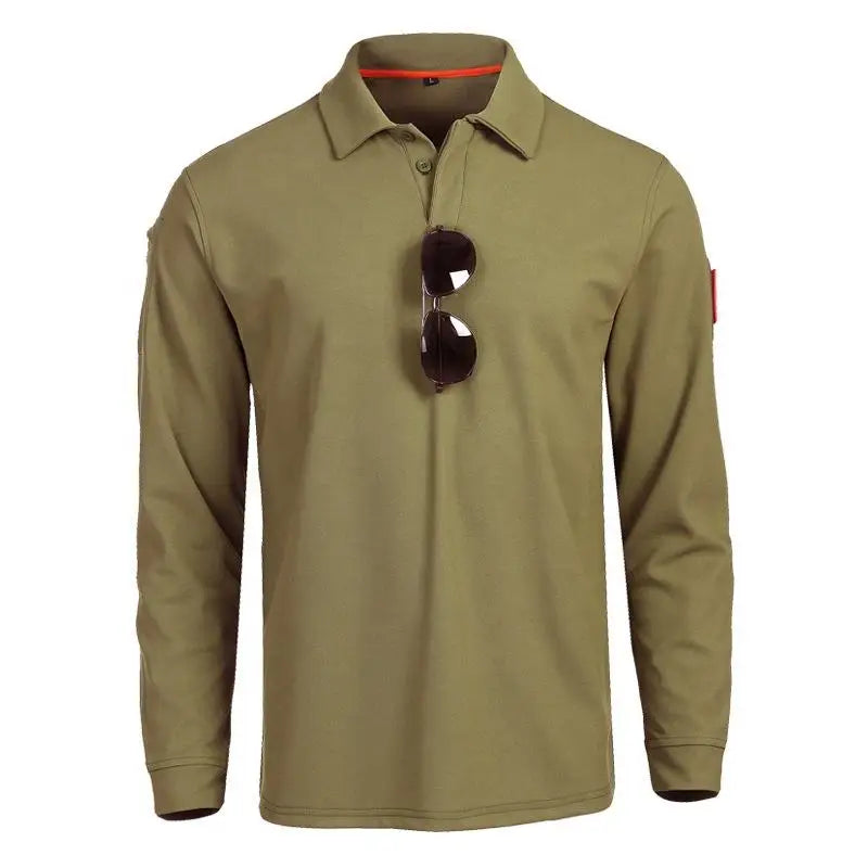 Men's Long Sleeve Tactical Training Shirt Outdoor Fitness Polo Shirt Spring Autumn Fitness Wear with Collar Army Style PT Shirt