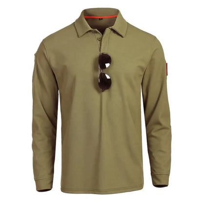 Men's Long Sleeve Tactical Training Shirt Outdoor Fitness Polo Shirt Spring Autumn Fitness Wear with Collar Army Style PT Shirt