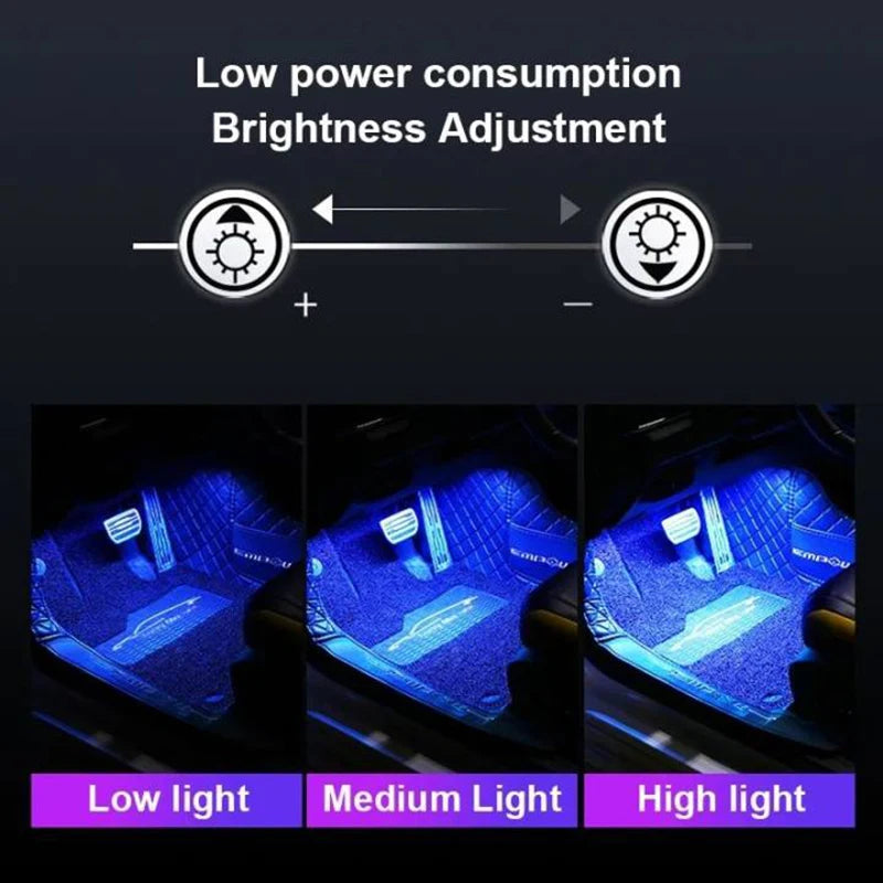 LED Car Interior Ambient Foot Light Kit With USB Cigarette Lighter Backlight Remote App Music Control Auto RGB Decorative Lamp