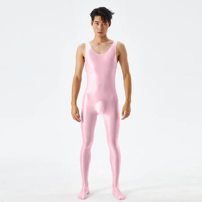 Sexy Body Shaper Jumpsuit Men Fitness Trimmer Sleeveless High Elastic Breathable Sheer Bodysuit With Bulge Pouch Slim Tights