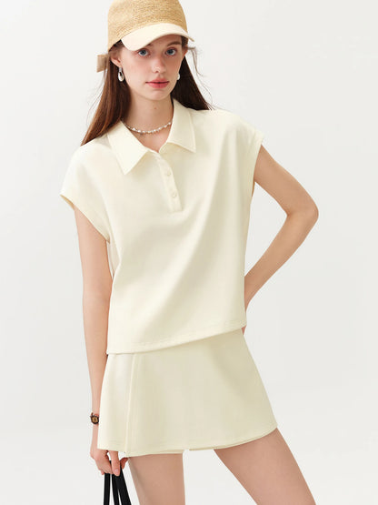 FSLE 2026 Summer Women's Short Sleeves Polo Top Culottes Set, High-Rise Split-Joint Skirt Pants for Tennis Core Athflow Style