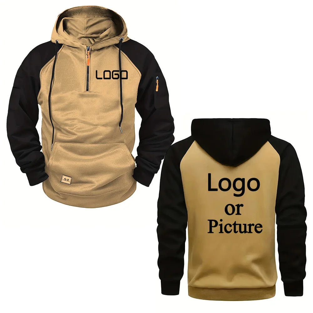 Custom printed hoodie, color-blocked casual stylish warm hooded sweatshirt, unisex personalized street style hoodie.