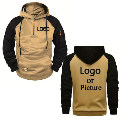 Custom printed hoodie, color-blocked casual stylish warm hooded sweatshirt, unisex personalized street style hoodie.