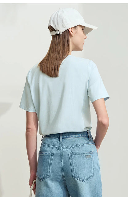 Amii Minimalist T-shirt Women's Tops O-neck Short Sleeves Geometric Decoration Antibacterial Cotton Elastic Casual Tees 12521088