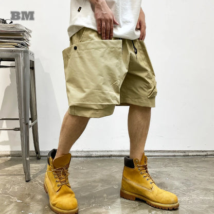 Summer Korean Trendy Big Pocket Cargo Shorts Men Clothing Japanese Streetwear High Quality Nylon Casual Baggy Pants Harajuku