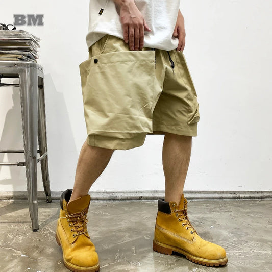 Summer Korean Trendy Big Pocket Cargo Shorts Men Clothing Japanese Streetwear High Quality Nylon Casual Baggy Pants Harajuku