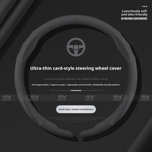 Nappa Leather Stitched Car Steering Wheel Cover, Ultra-thin Suede Universal Type, Summer Car Hand Cover, Car Interior Decoration