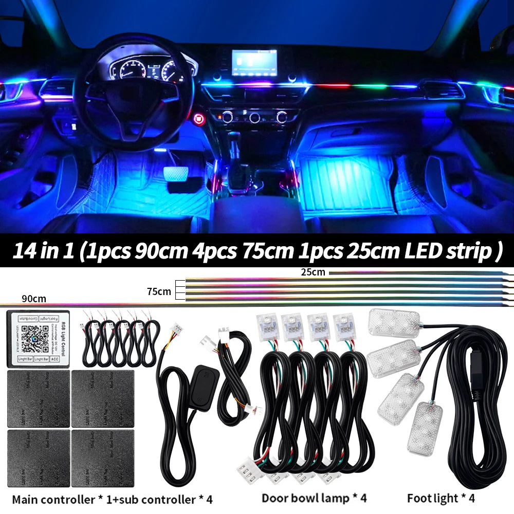 Symphony Car Ambient Light RGBIC Interior LED Strip Acrylic 213Color Neon Streamer Atmosphere Lamp 6/10/14/18/22 in 1 12V By App