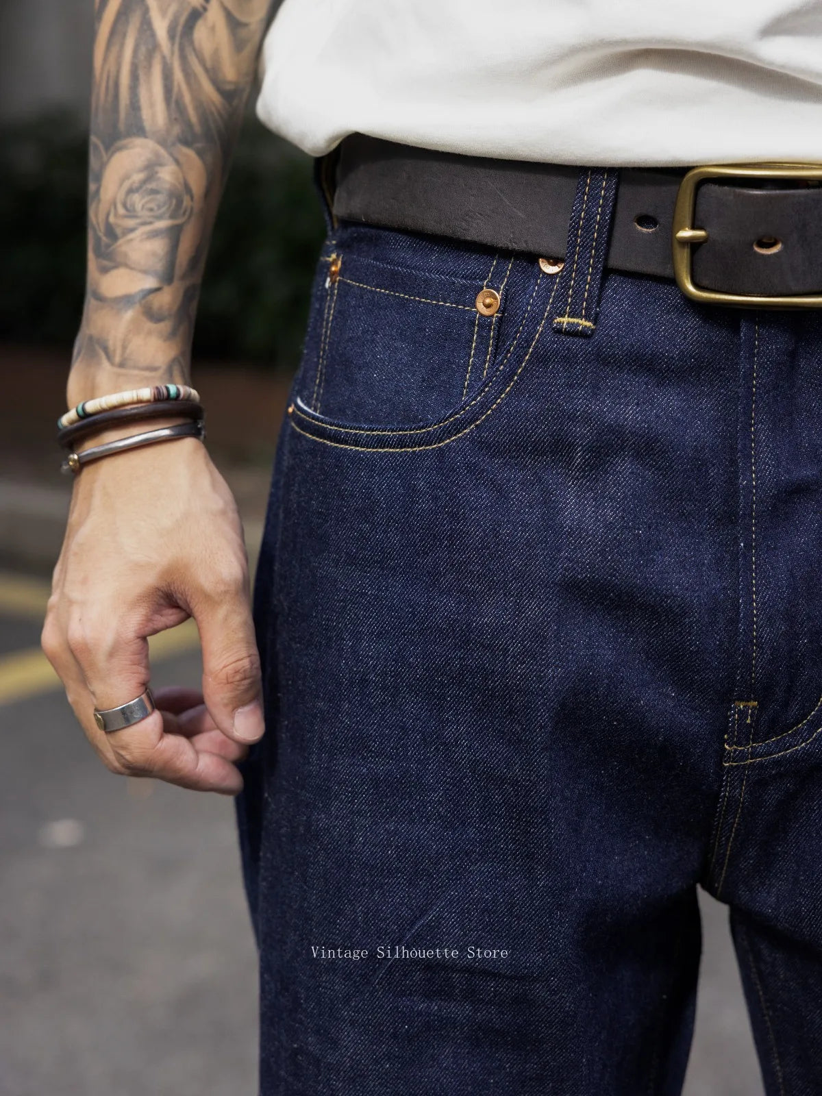 Red Tornado 12oz Selvedge Denim Jeans WWII Cut Zipper Fly High-Rise Straight-Leg Casual Pants Indigo